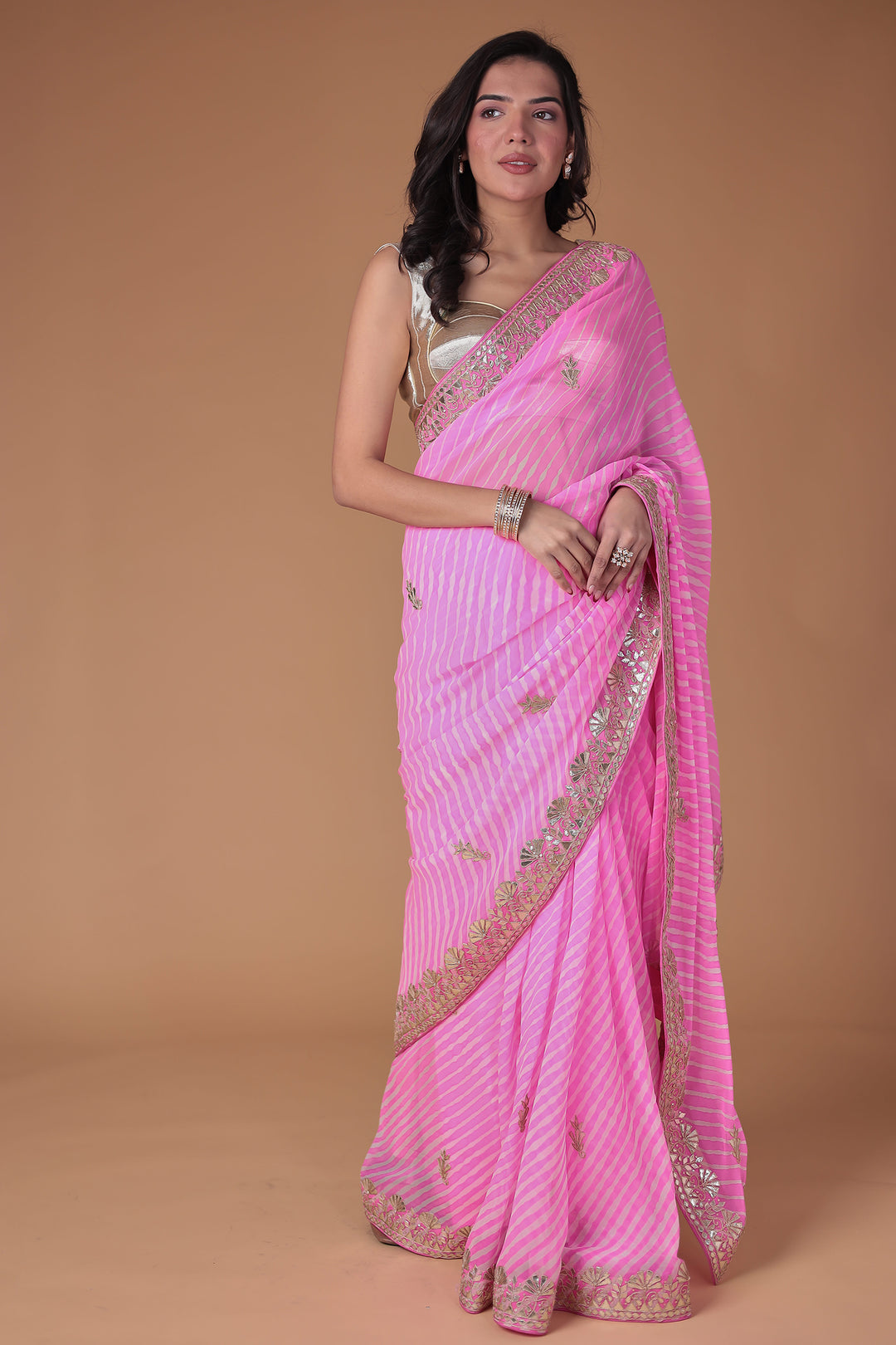 Georgette Leheriya Saree Enhanced with Gota Patti work