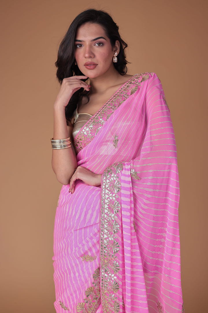 Georgette Leheriya Saree Enhanced with Gota Patti work