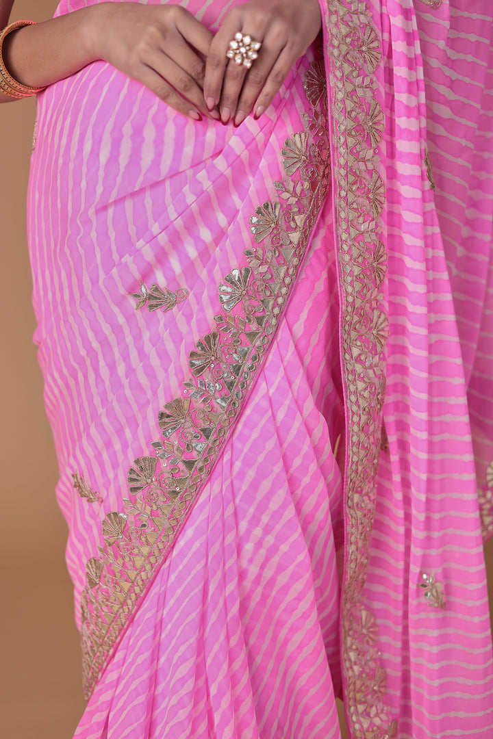 Georgette Leheriya Saree Enhanced with Gota Patti work