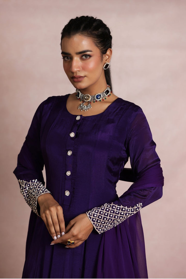 Chinon Kurta Set Stitched Embellished with Sequins work