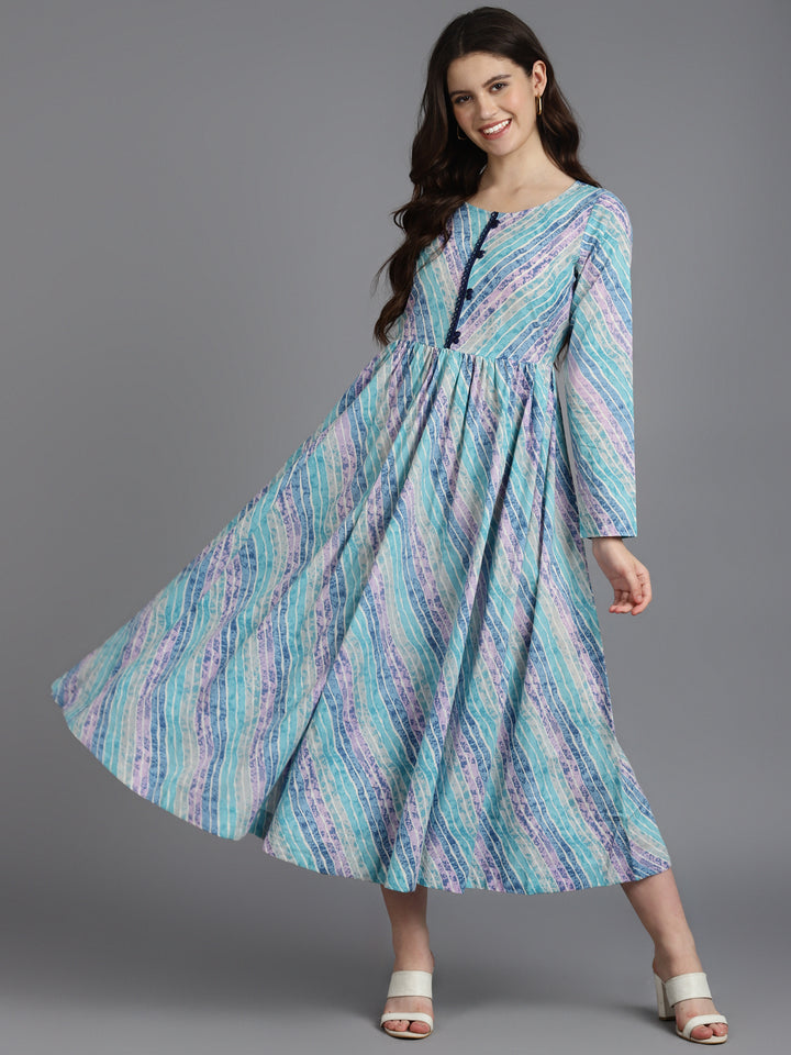 Printed A-Line Cotton Western Dress