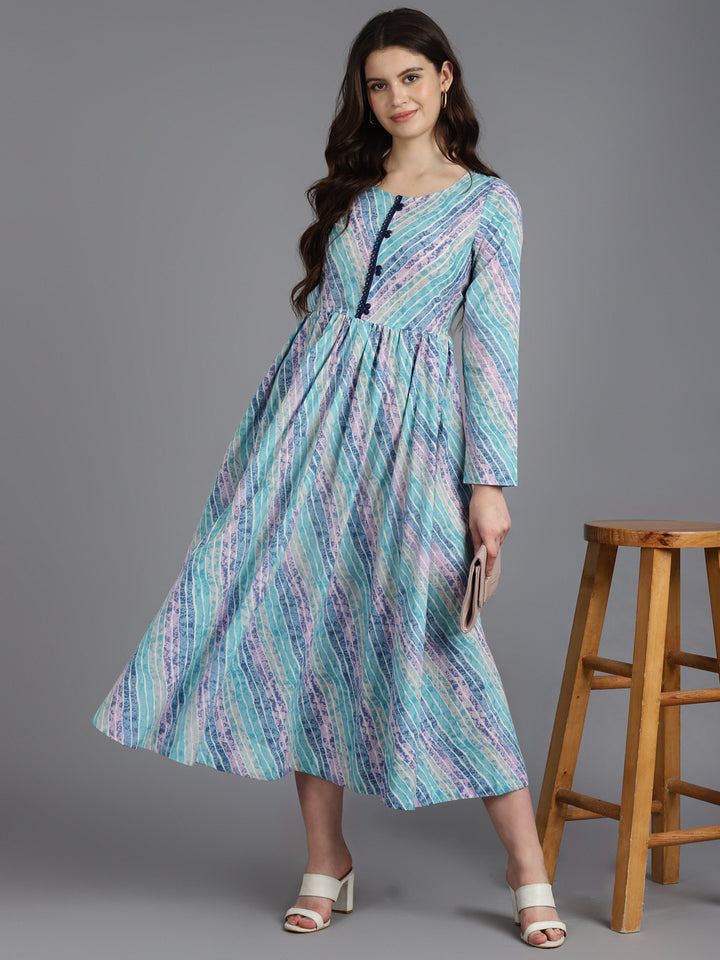 Printed A-Line Cotton Western Dress