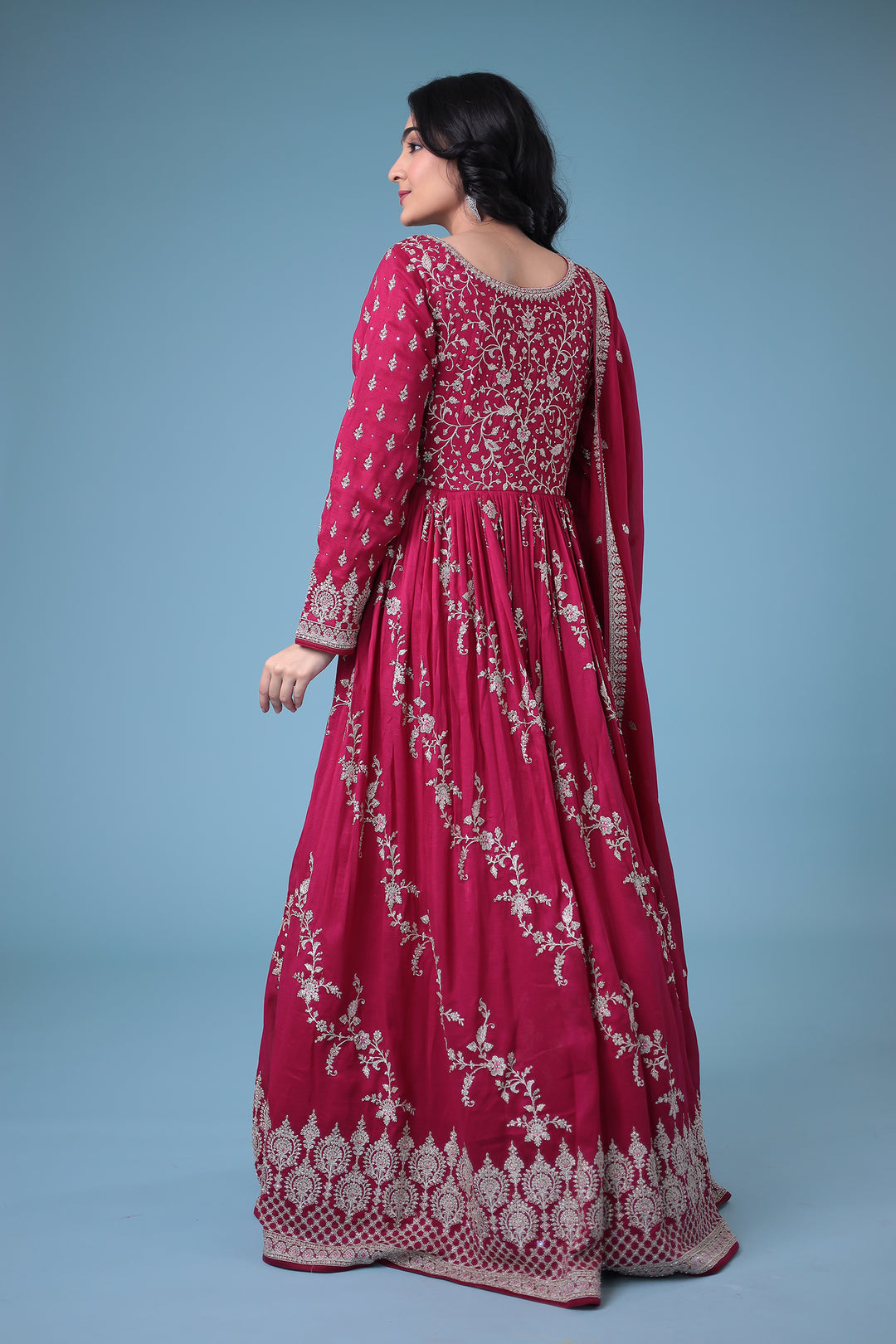 Embroidered Silk Gown with Stone work