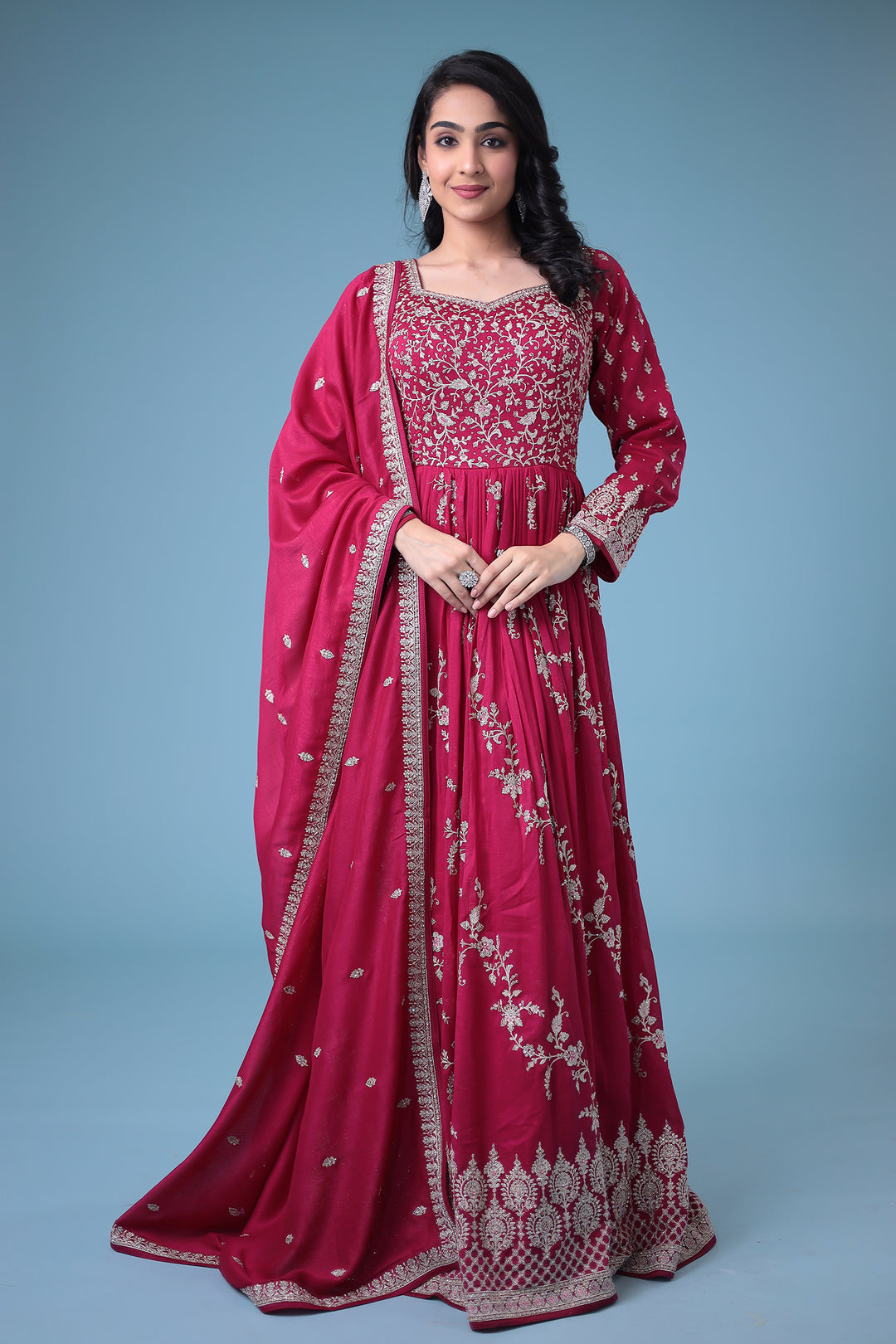 Embroidered Silk Gown with Stone work