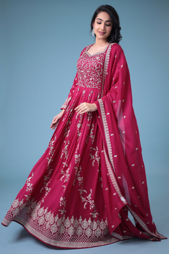 Embroidered Silk Gown with Stone work