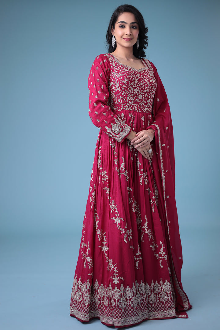 Embroidered Silk Gown with Stone work