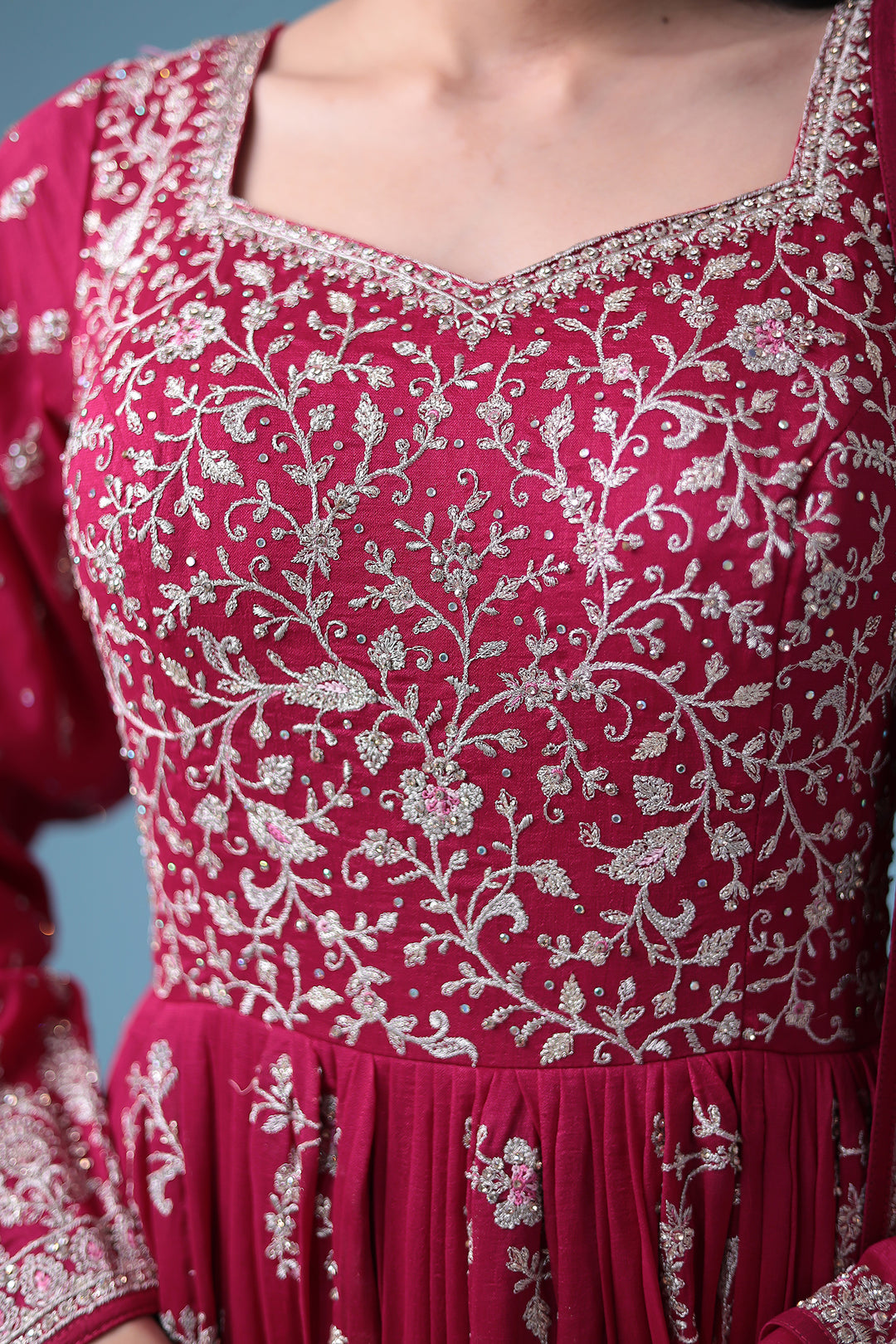 Embroidered Silk Gown with Stone work