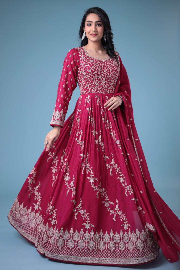 Embroidered Silk Gown with Stone work