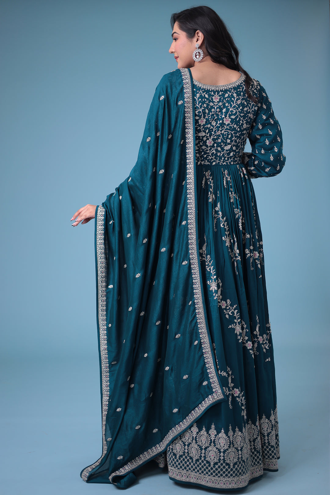 Embroidered Silk Gown with Stone work