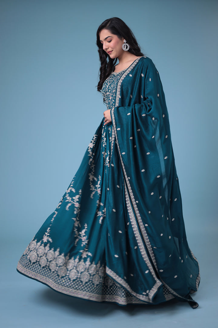 Embroidered Silk Gown with Stone work