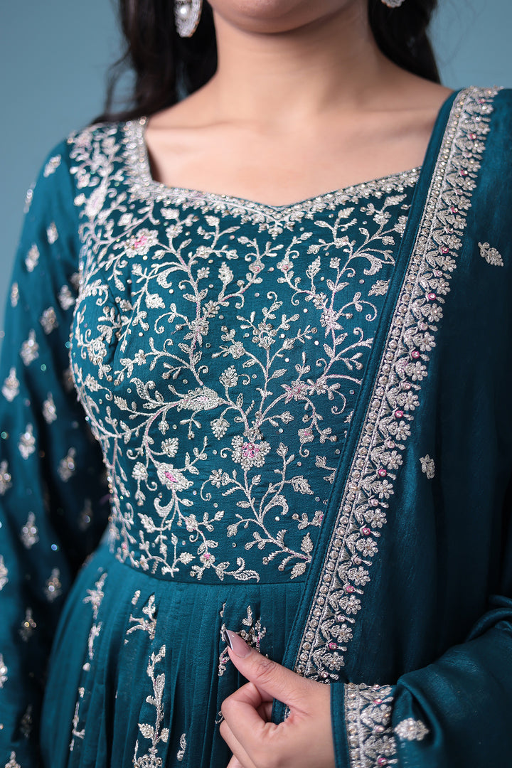 Embroidered Silk Gown with Stone work