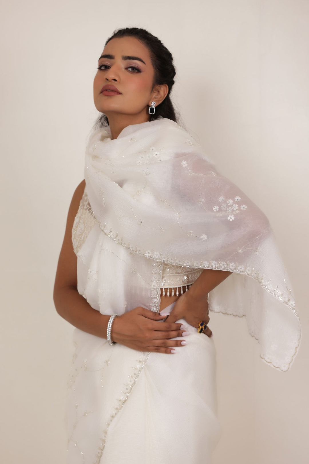 Tissue Saree Embellished with Cutdana work