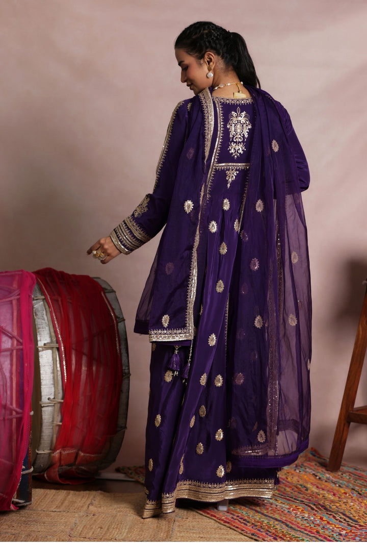 Embroidered Chinon Anarkali Indowestern Suit with Full Flare