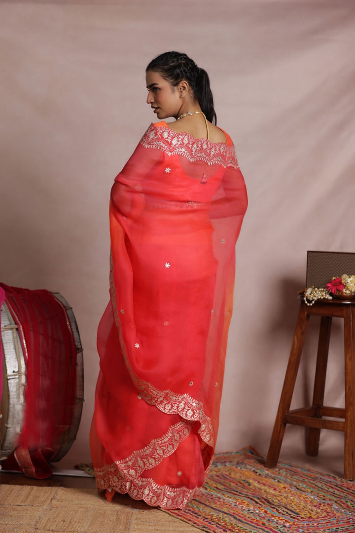 Shaded Organza Saree Embroidered with Pittan work