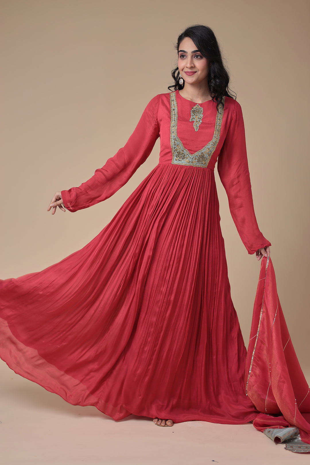 Anarkali Chinon Gown with Embroidered work