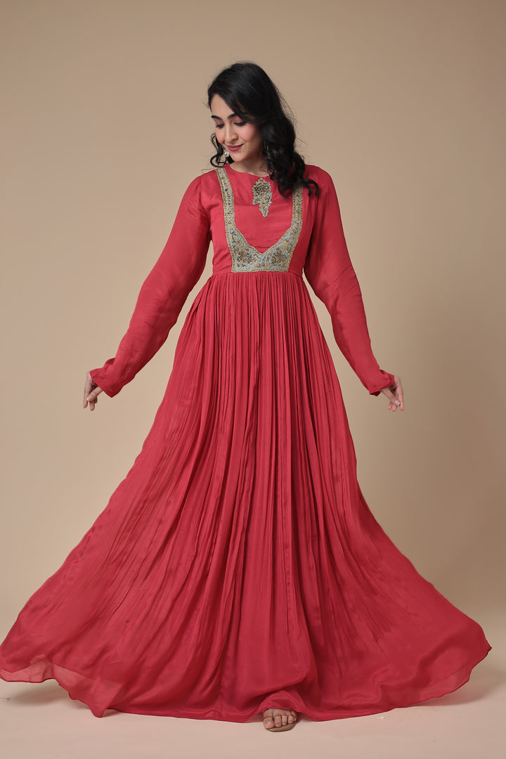 Anarkali Chinon Gown with Embroidered work