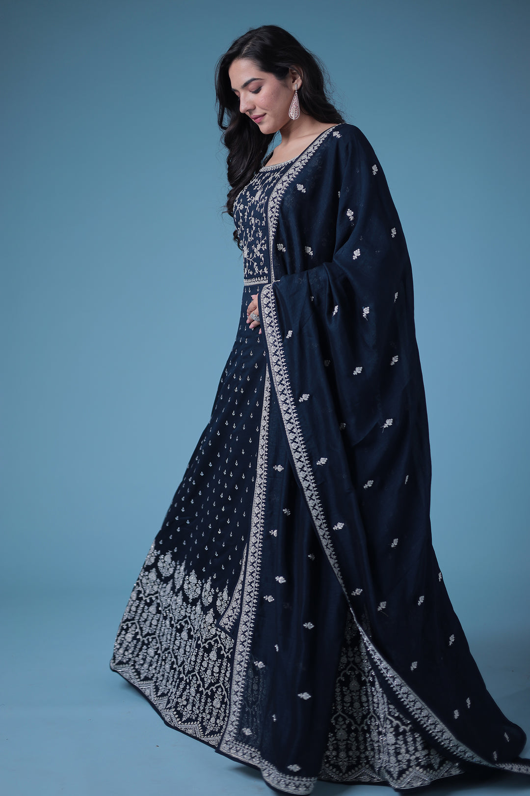 Embroidered Silk Gown with Stone work