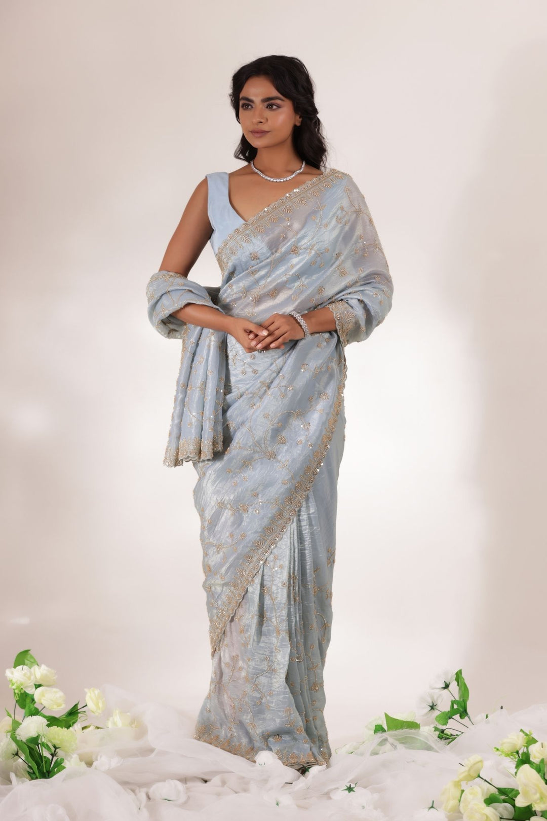 Tissue Saree with Embellished work