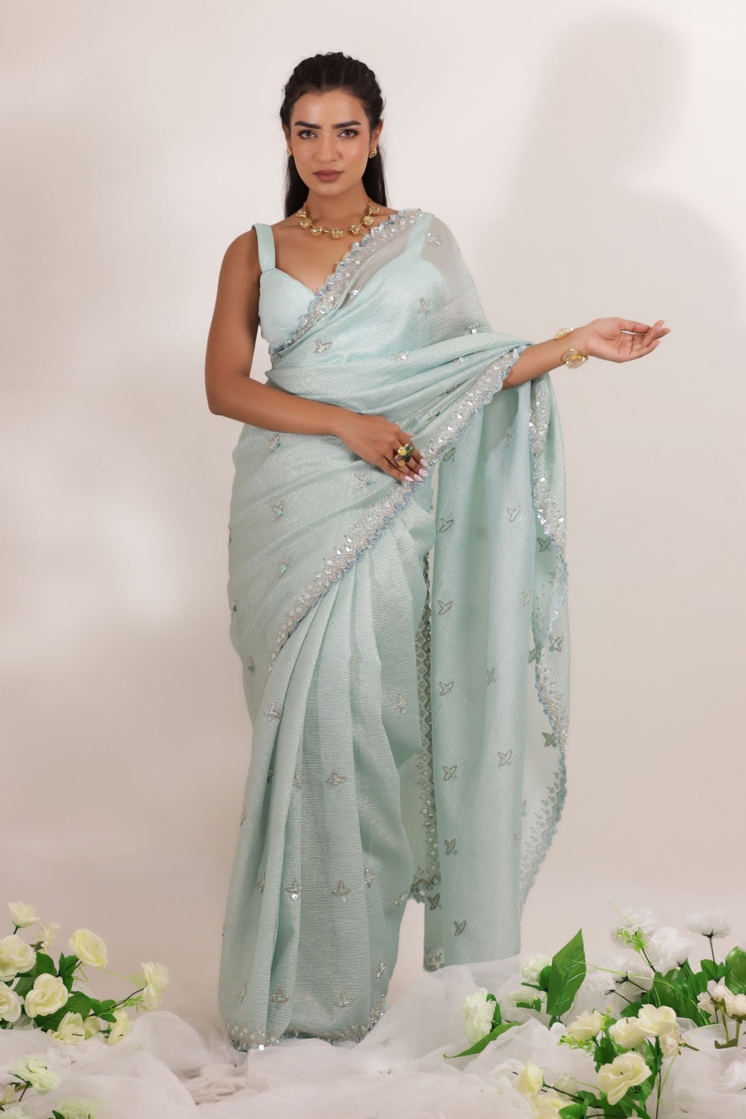 Embellished Tissue Saree Intricate with Sequins Detailing