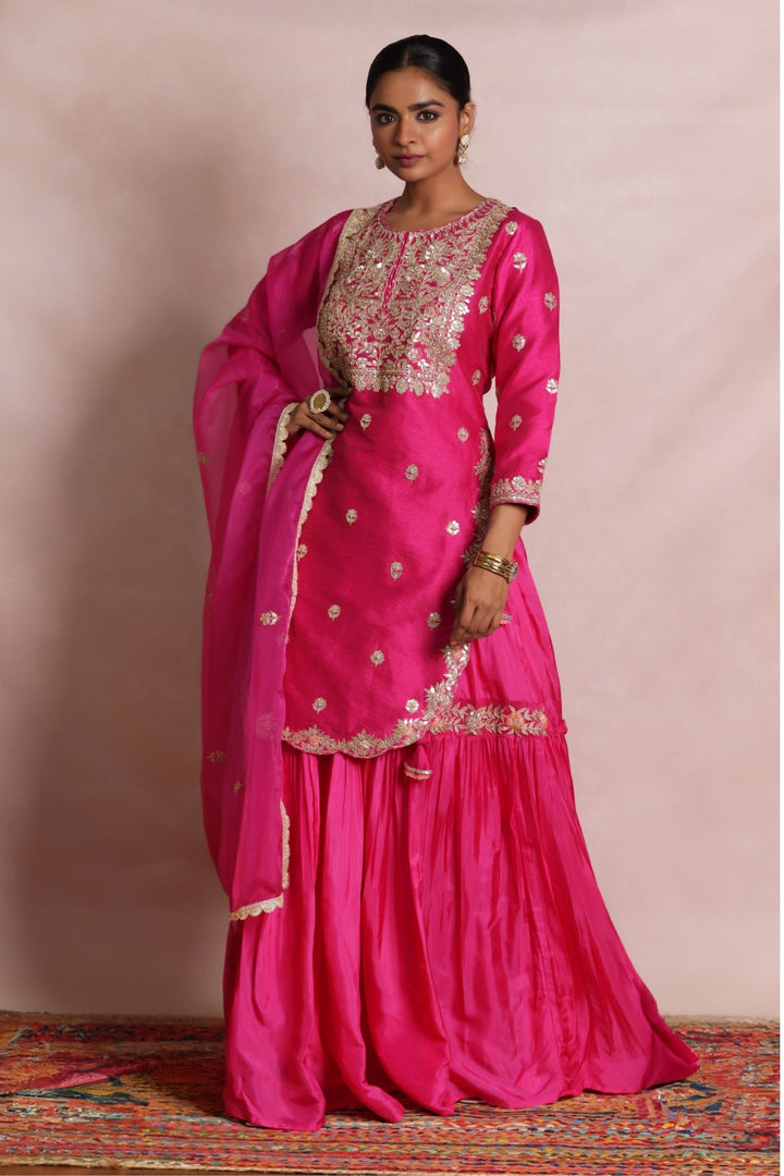 Embroidered Silk Suit with Gota Patti work