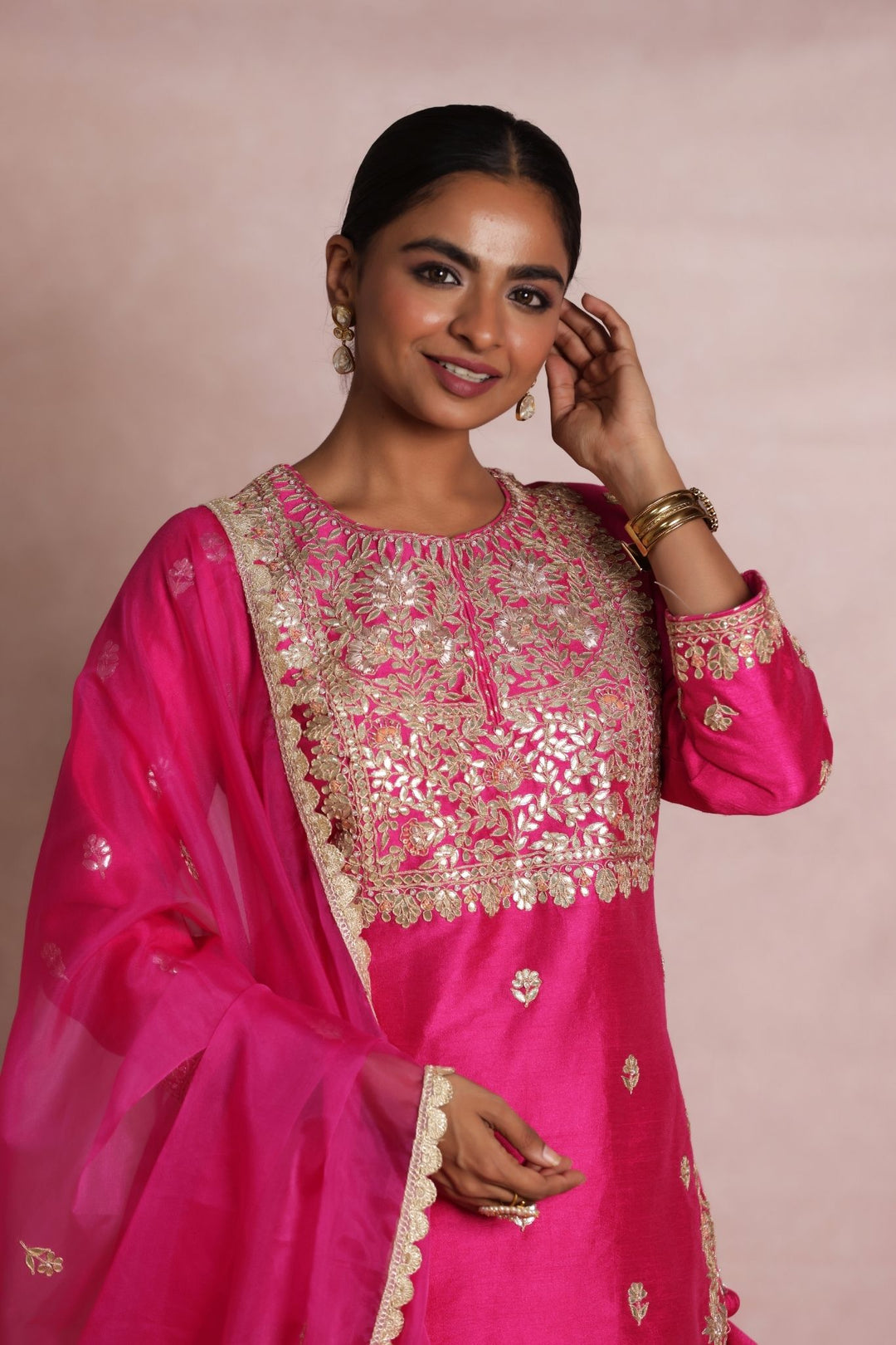 Embroidered Silk Suit with Gota Patti work