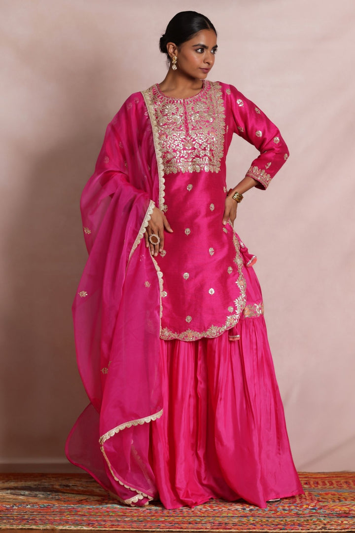 Embroidered Silk Suit with Gota Patti work