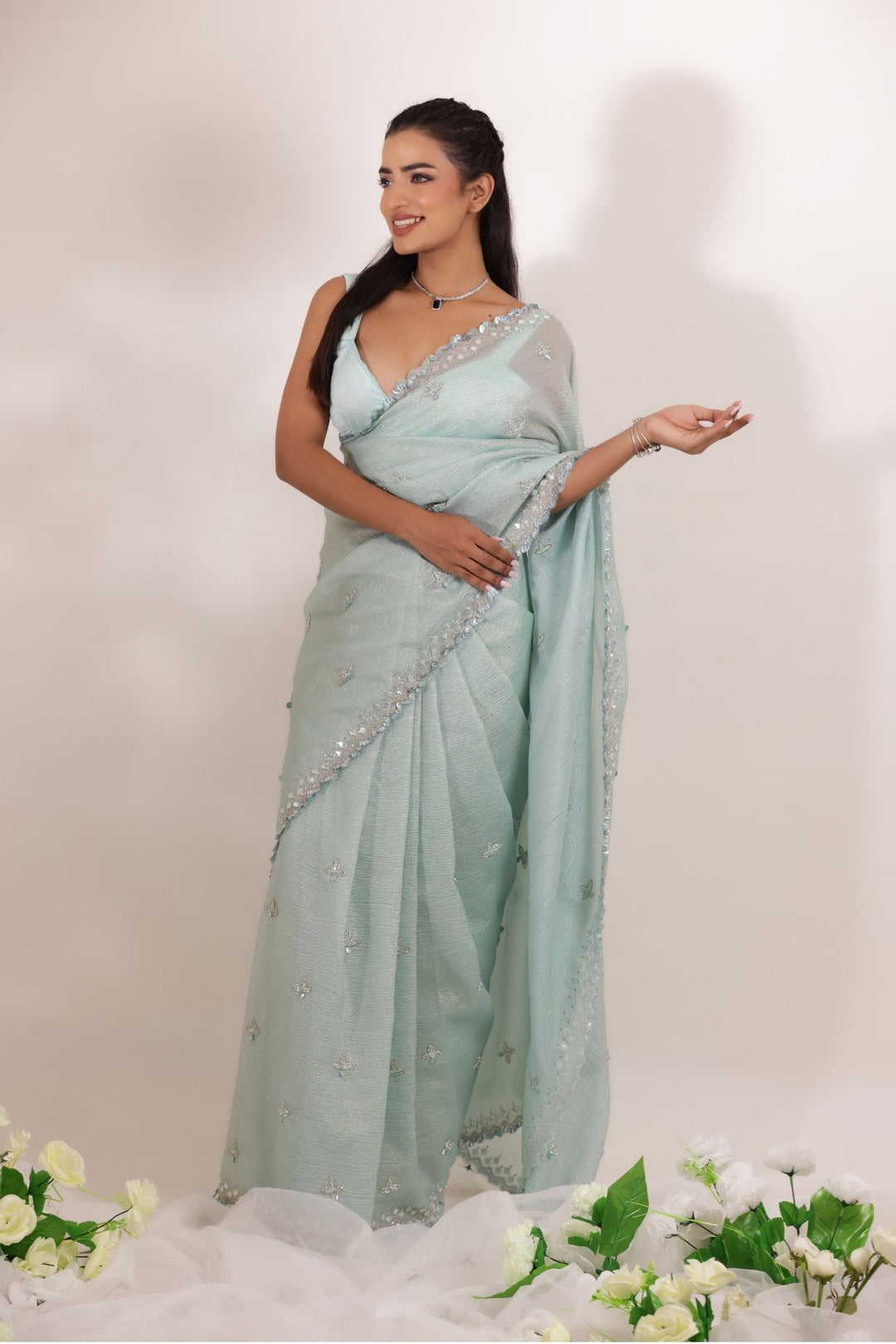 Embellished Tissue Saree Intricate with Sequins Detailing