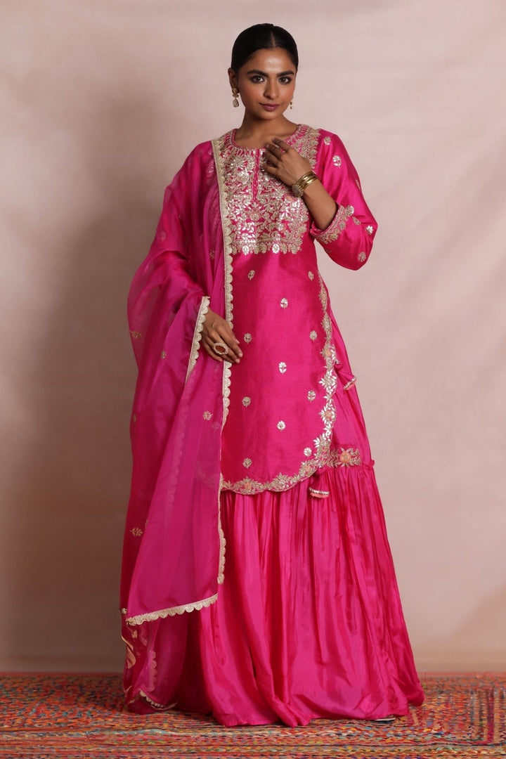 Embroidered Silk Suit with Gota Patti work