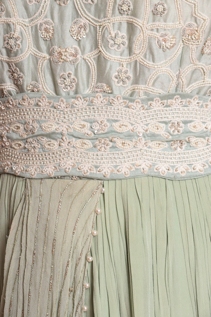 Embroidered Crepe Silk Gown with Pearl Work.