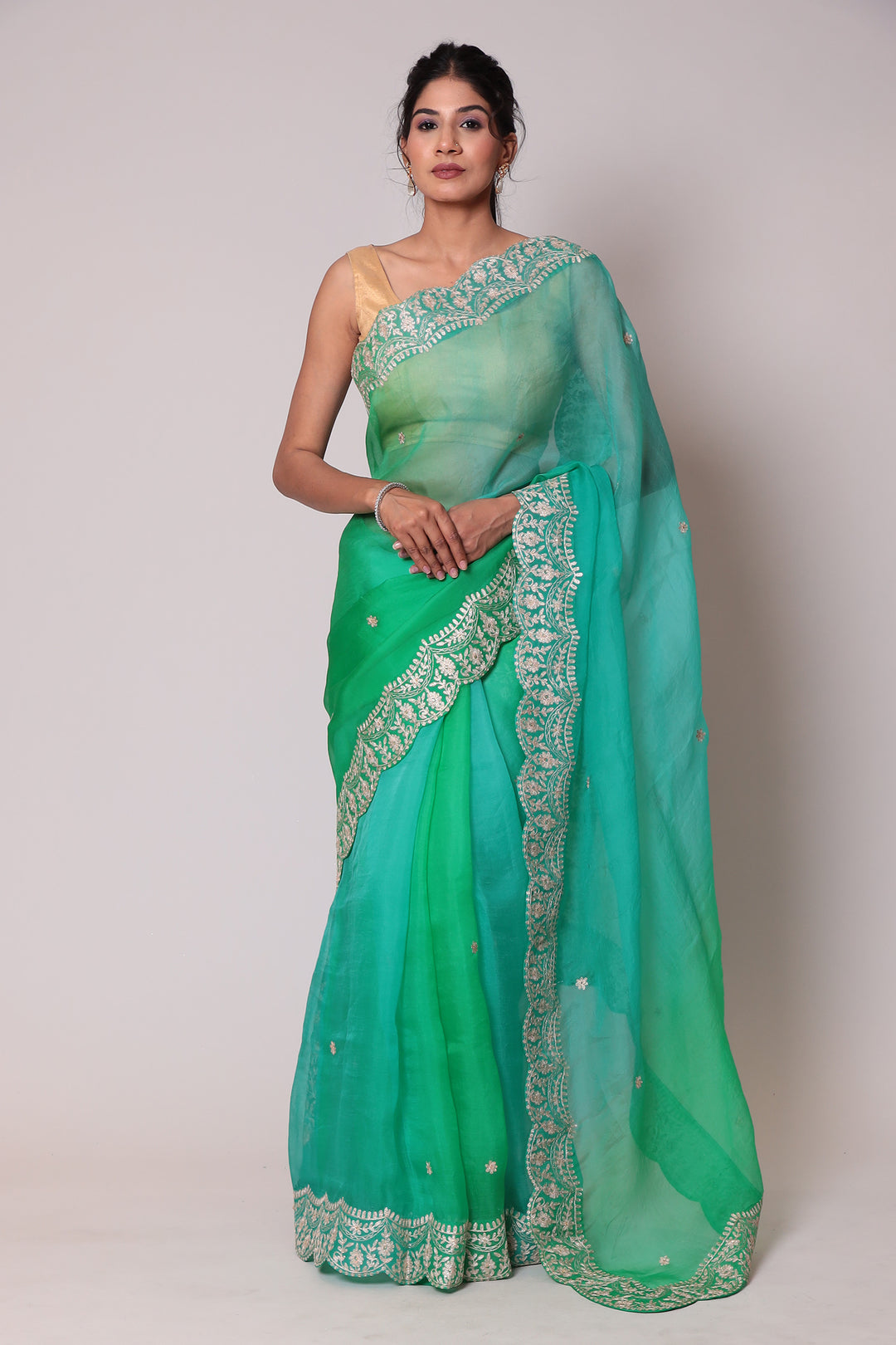 Shaded Organza Saree Embroidered with Aari work