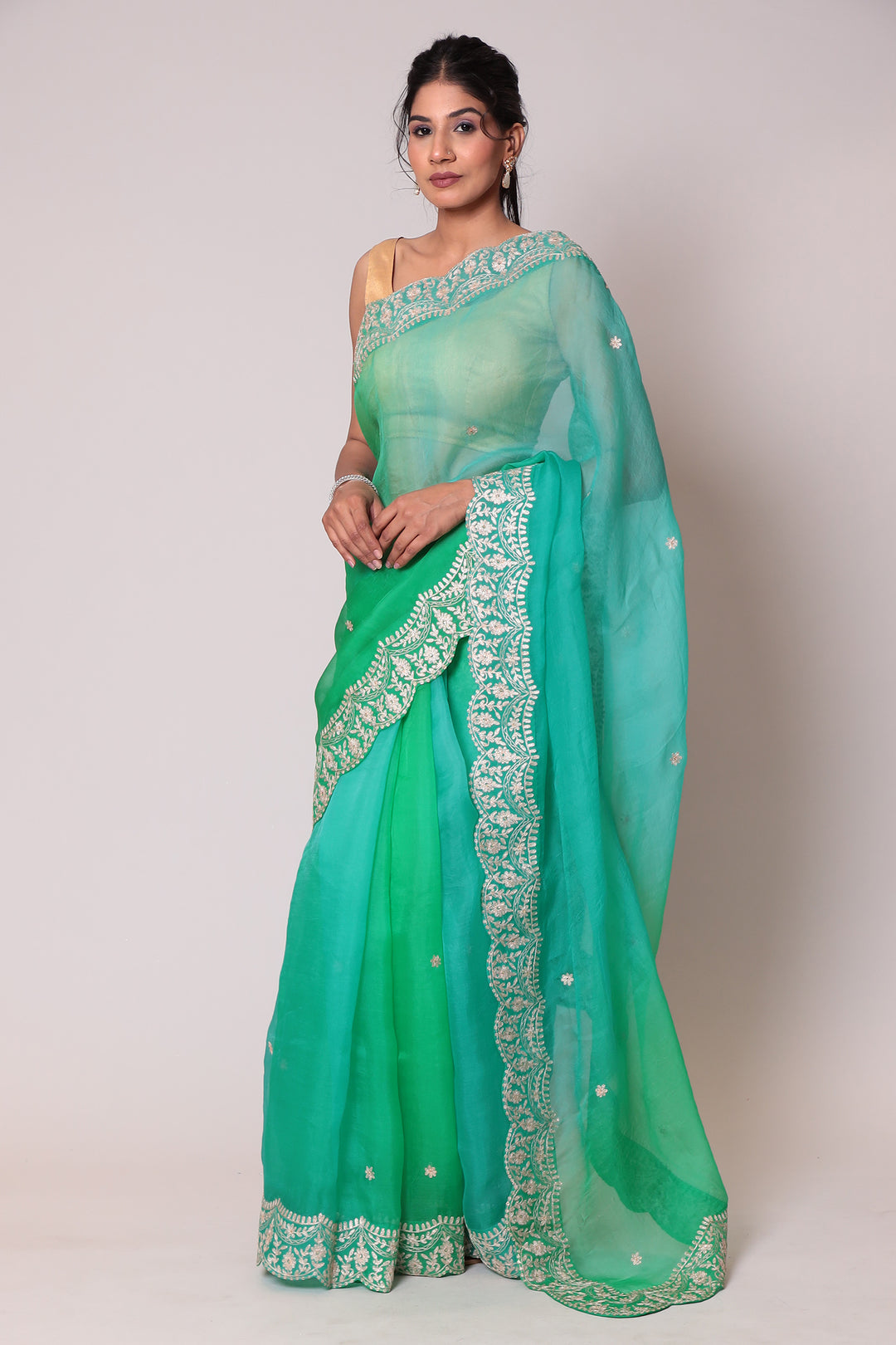 Shaded Organza Saree Embroidered with Aari work