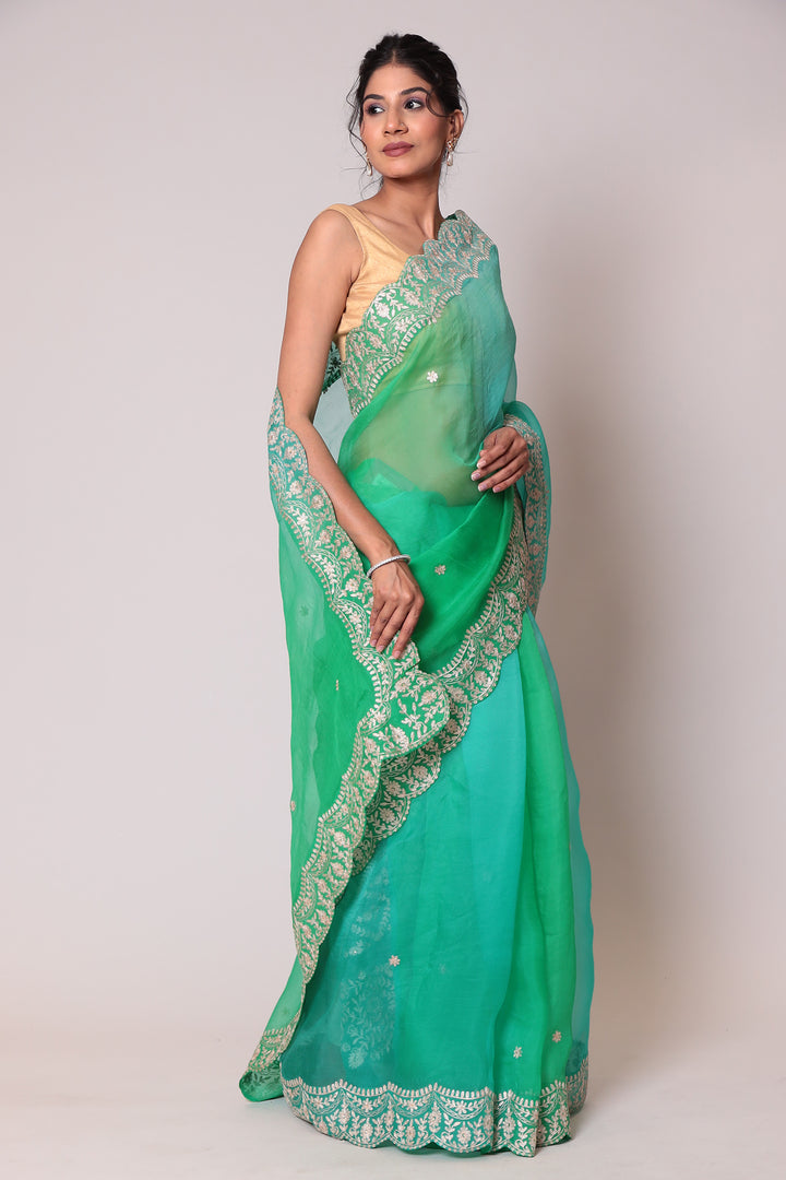 Shaded Organza Saree Embroidered with Aari work