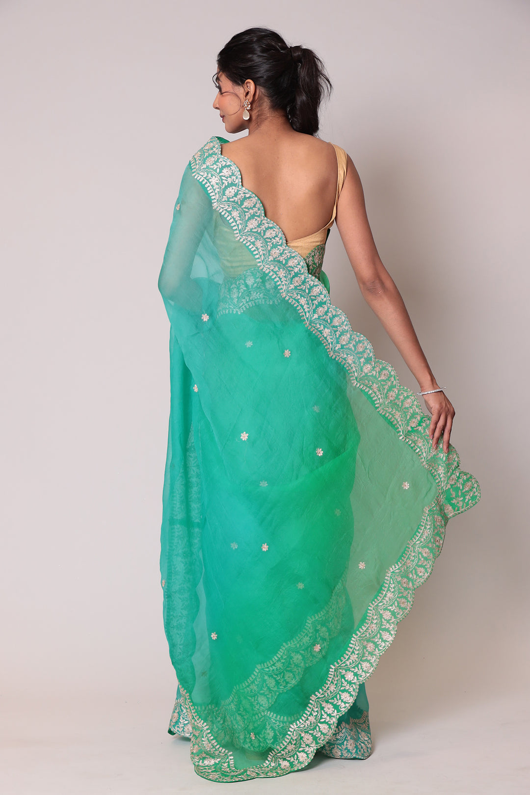 Shaded Organza Saree Embroidered with Aari work