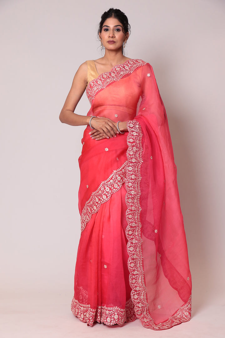 Shaded Organza Saree Embroidered with Aari work