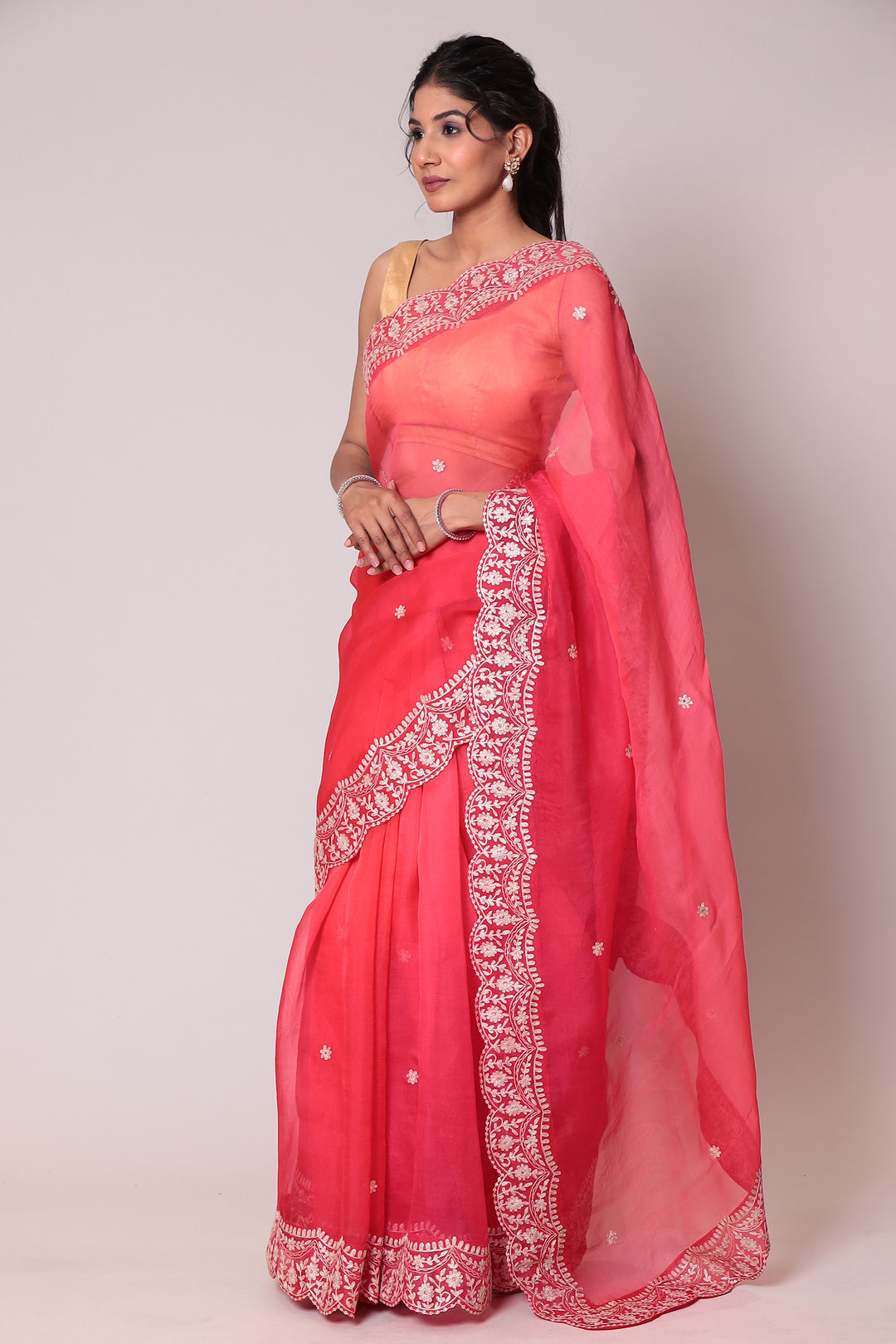 Shaded Organza Saree Embroidered with Aari work