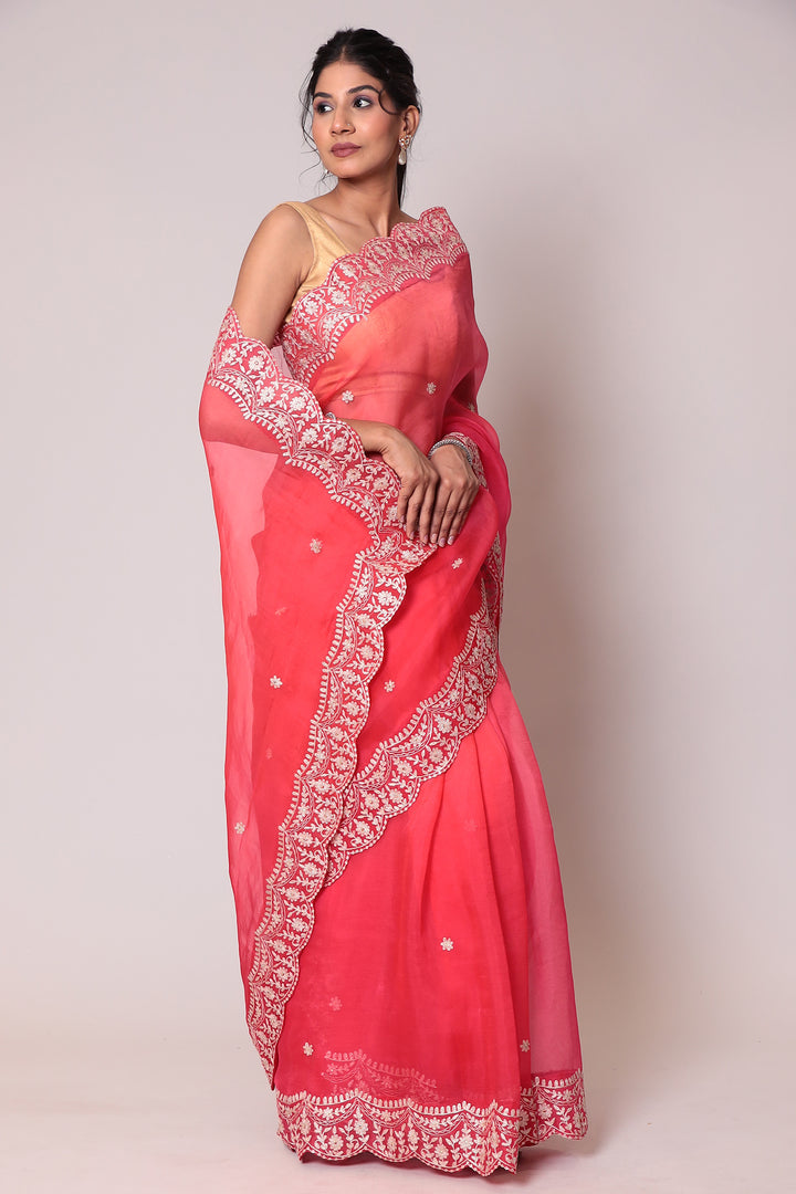 Shaded Organza Saree Embroidered with Aari work