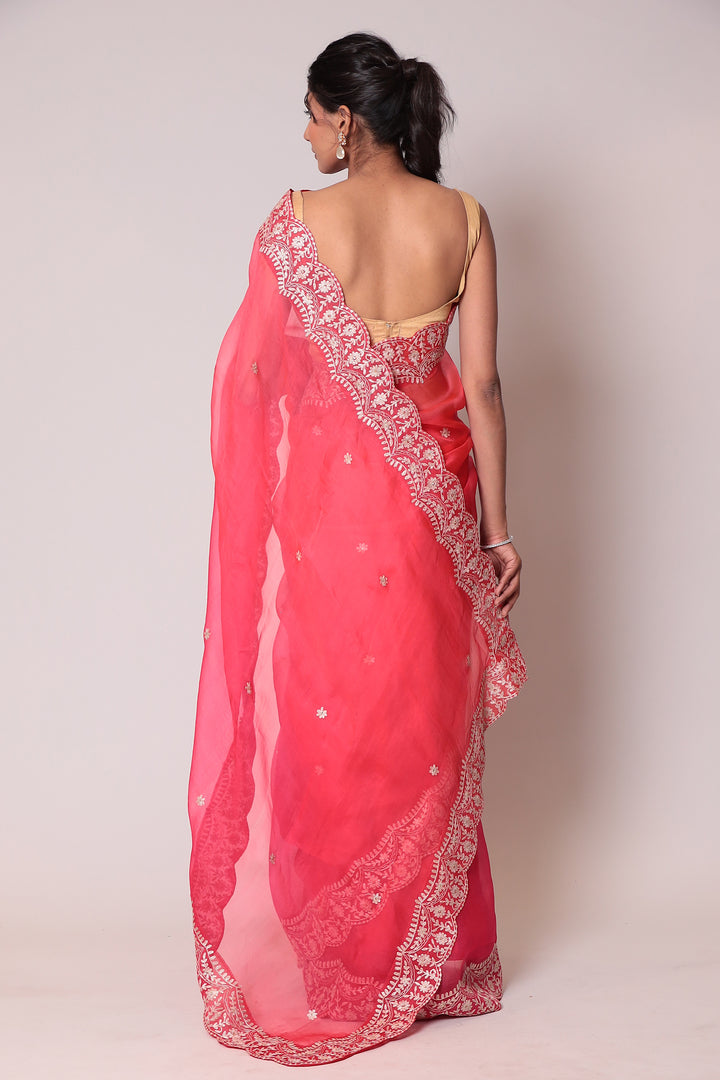 Shaded Organza Saree Embroidered with Aari work