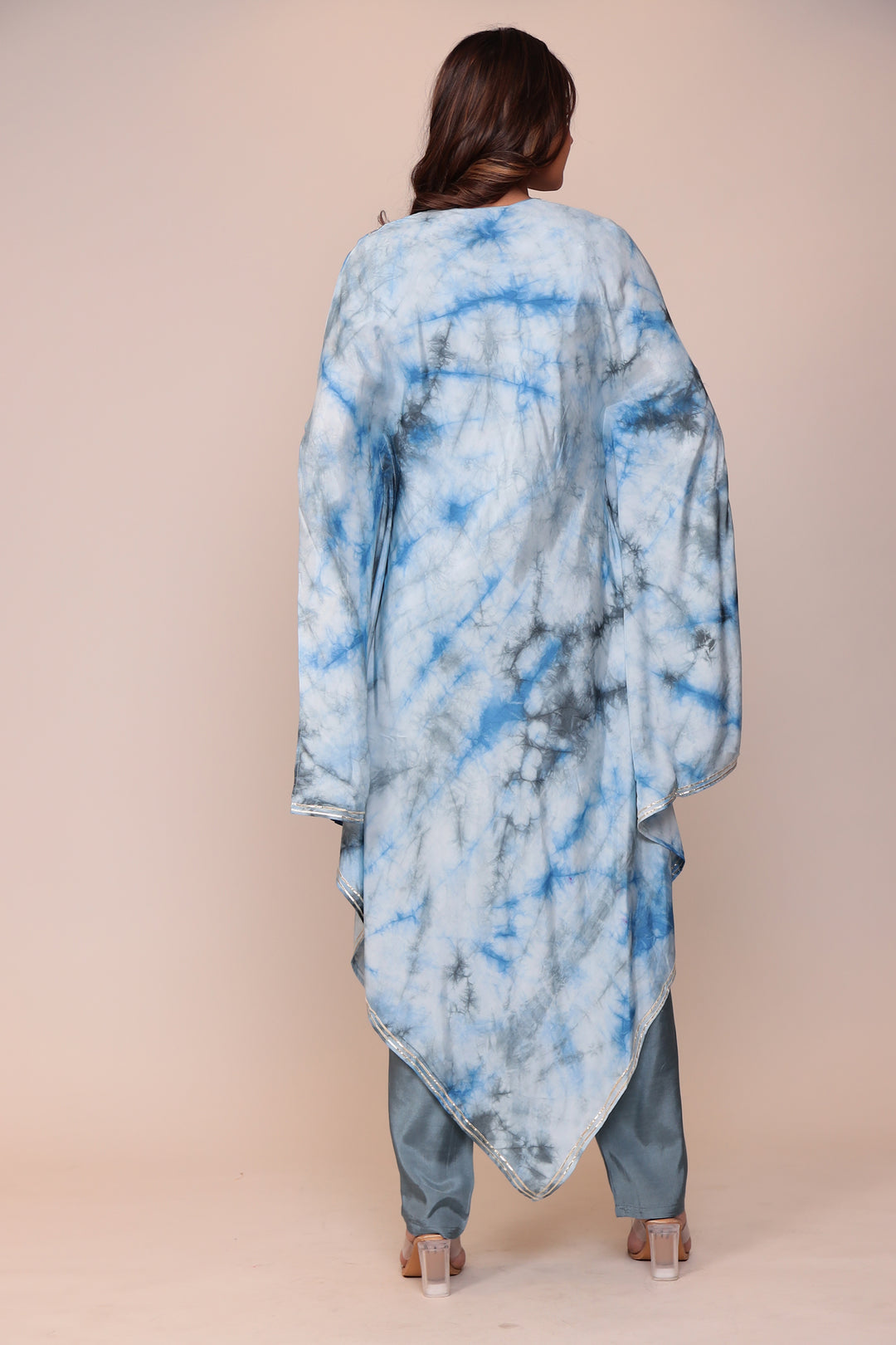 Tie & Dye Silk Kaftan (2Pcs) with Gota Patti and Thread Work.