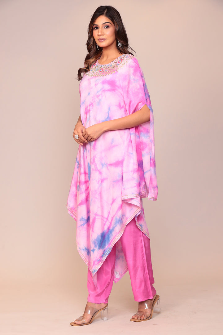 Tie & Dye Silk Kaftan (2Pcs) with Gota Patti and Thread Work.