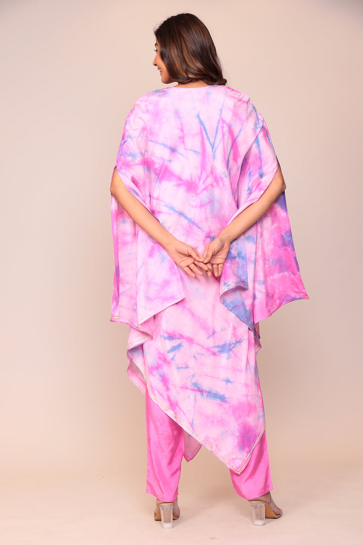 Tie & Dye Silk Kaftan (2Pcs) with Gota Patti and Thread Work.