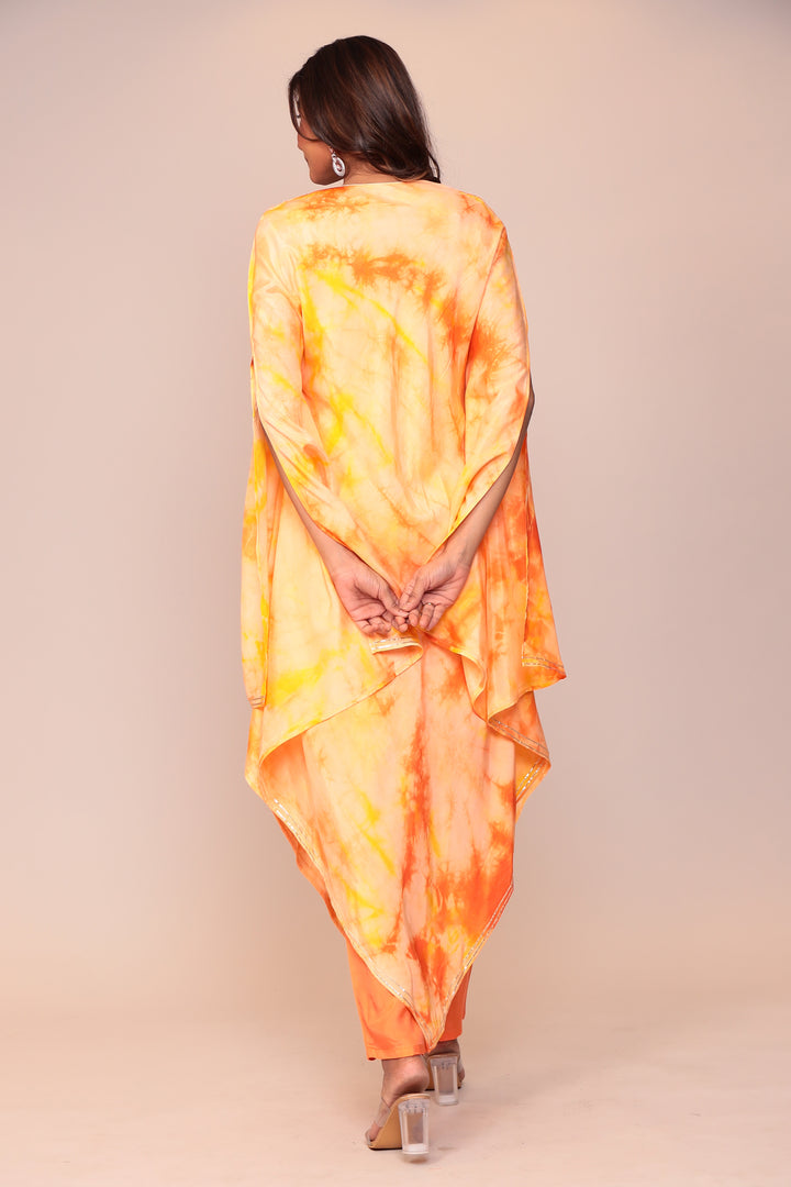 Tie & Dye Silk Kaftan (2Pcs) with Gota Patti and Thread Work.