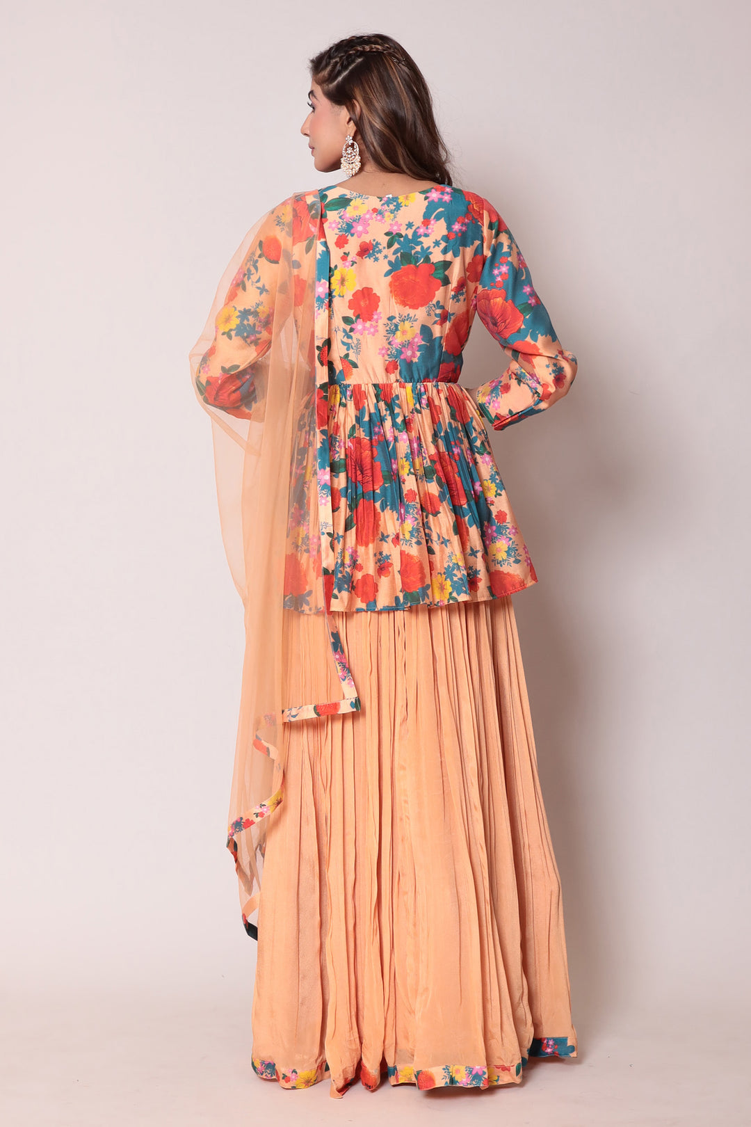 Printed Cotton Silk Peplum Style Indo Western with Thread work.