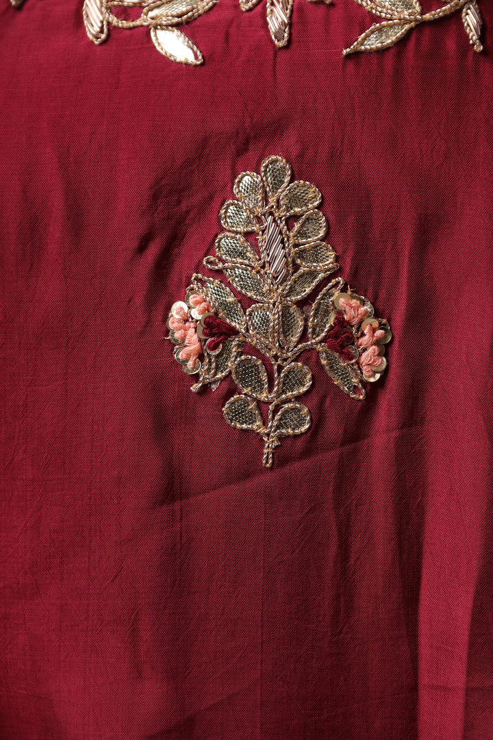 Embroidered Leheriya Silk Kaftan with Gota Patti work.