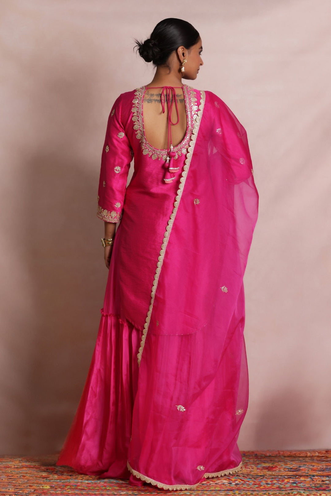 Embroidered Silk Suit with Gota Patti work