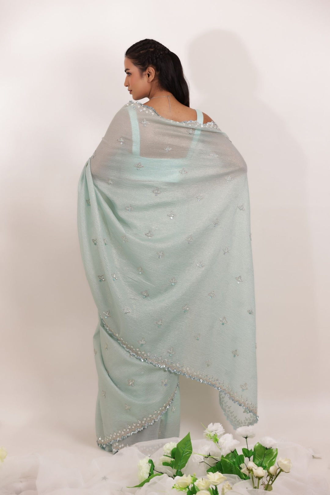 Embellished Tissue Saree Intricate with Sequins Detailing