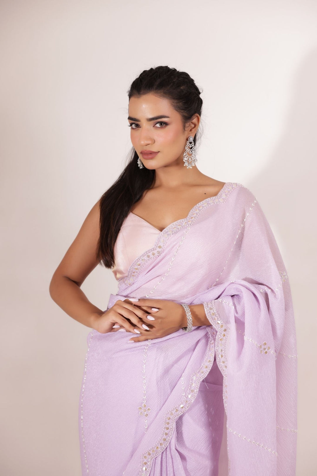 Crushed Tissue Saree Embellished with Cutdana work