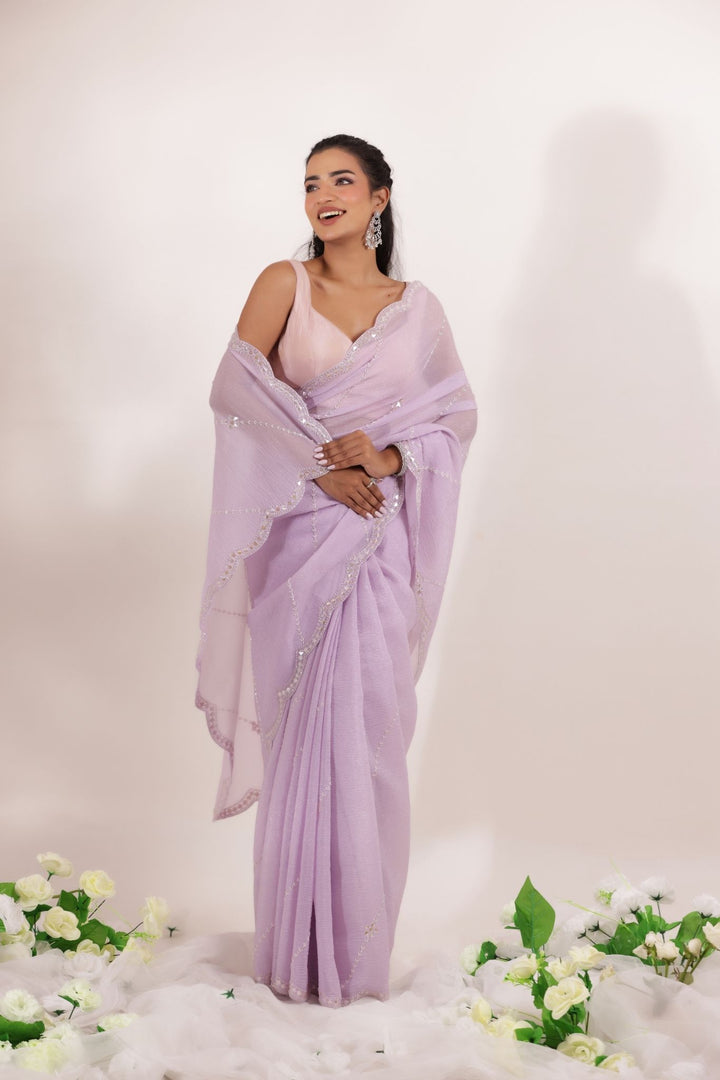 Crushed Tissue Saree Embellished with Cutdana work