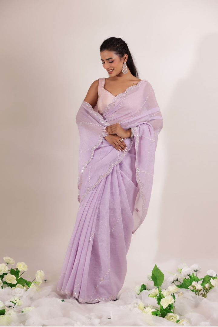 Crushed Tissue Saree Embellished with Cutdana work