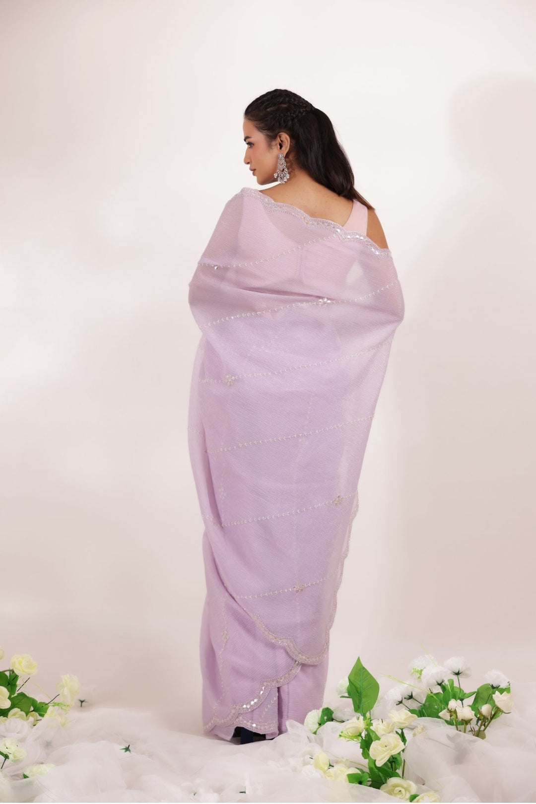 Crushed Tissue Saree Embellished with Cutdana work