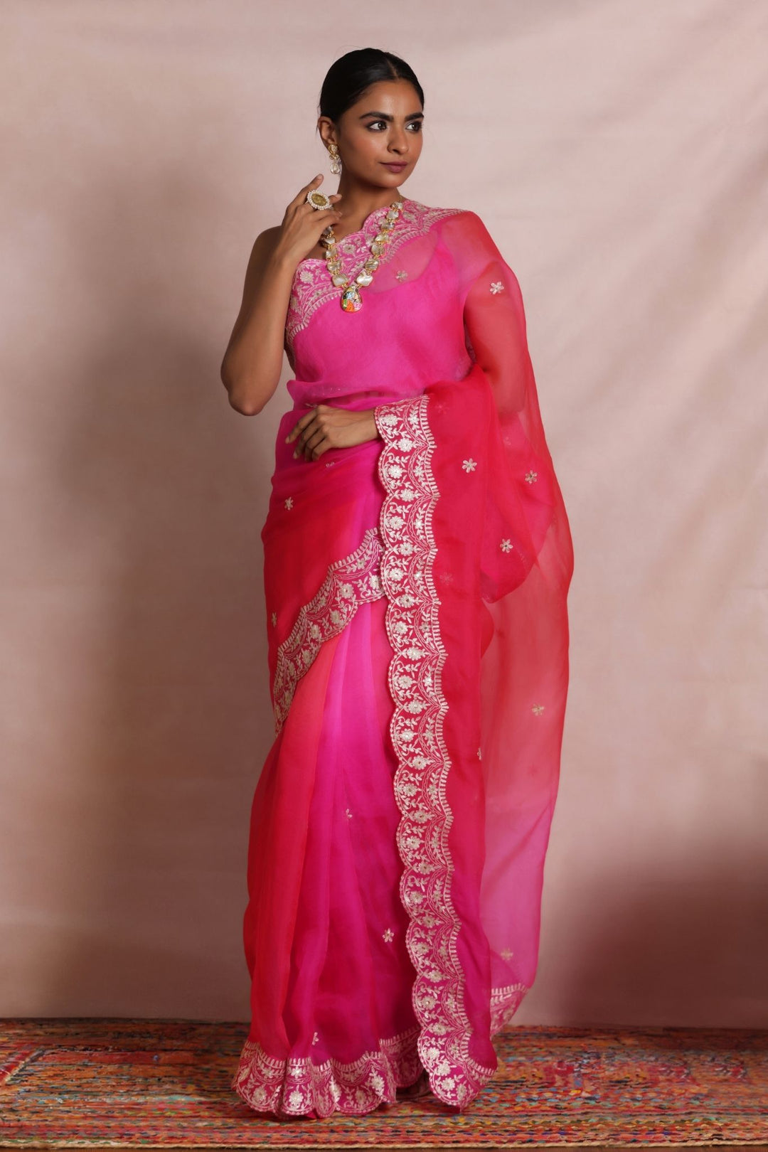 Shaded Organza Saree Embroidered with Pittan work